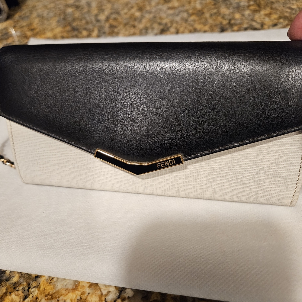 Fendi Black and White Wallet With Chain